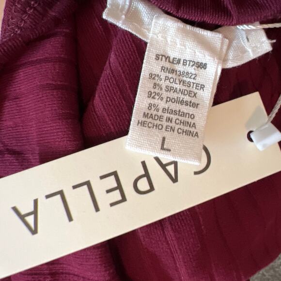 Capella Crop Top Large Burgundy Snap Button Jersey Rib Knit Stretch Casual New - Picture 7 of 7